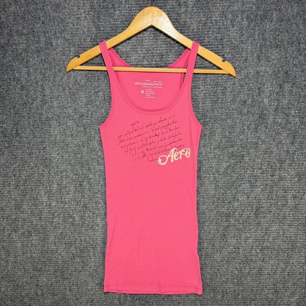 Aeropostale Pink Ribbed Graphic Tank Top Womens Medium Aero Script Racerback